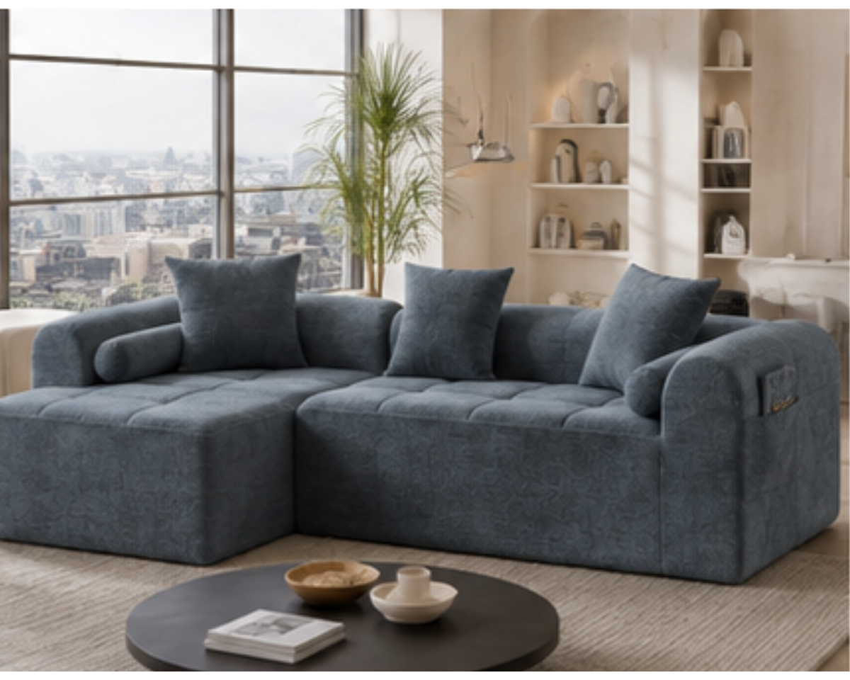 Canapé d’angle modulable en chenille avec méridienne | ÉDIO