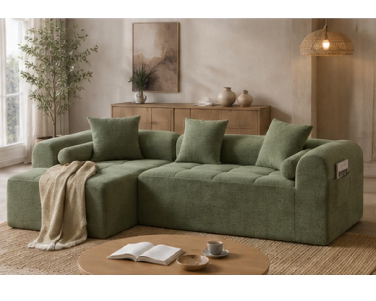 Canapé d’angle modulable en chenille avec méridienne | ÉDIO