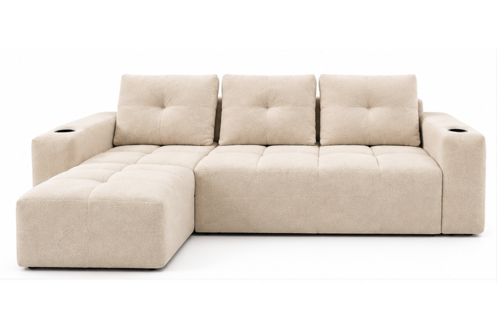 Canapé d’angle en chenille avec assise et porte-gobelets | CHIO