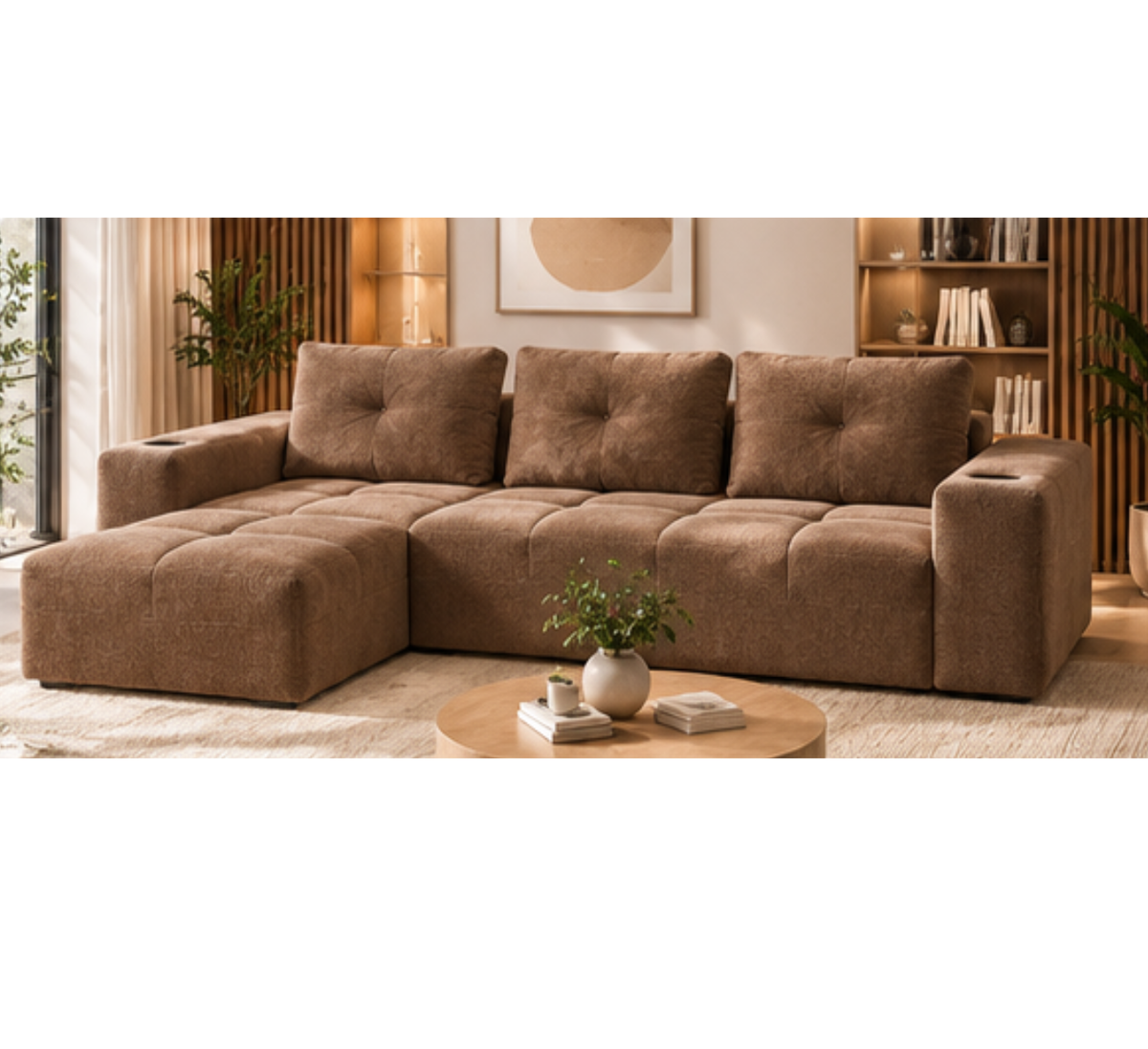 Canapé d’angle en chenille avec assise et porte-gobelets | CHIO