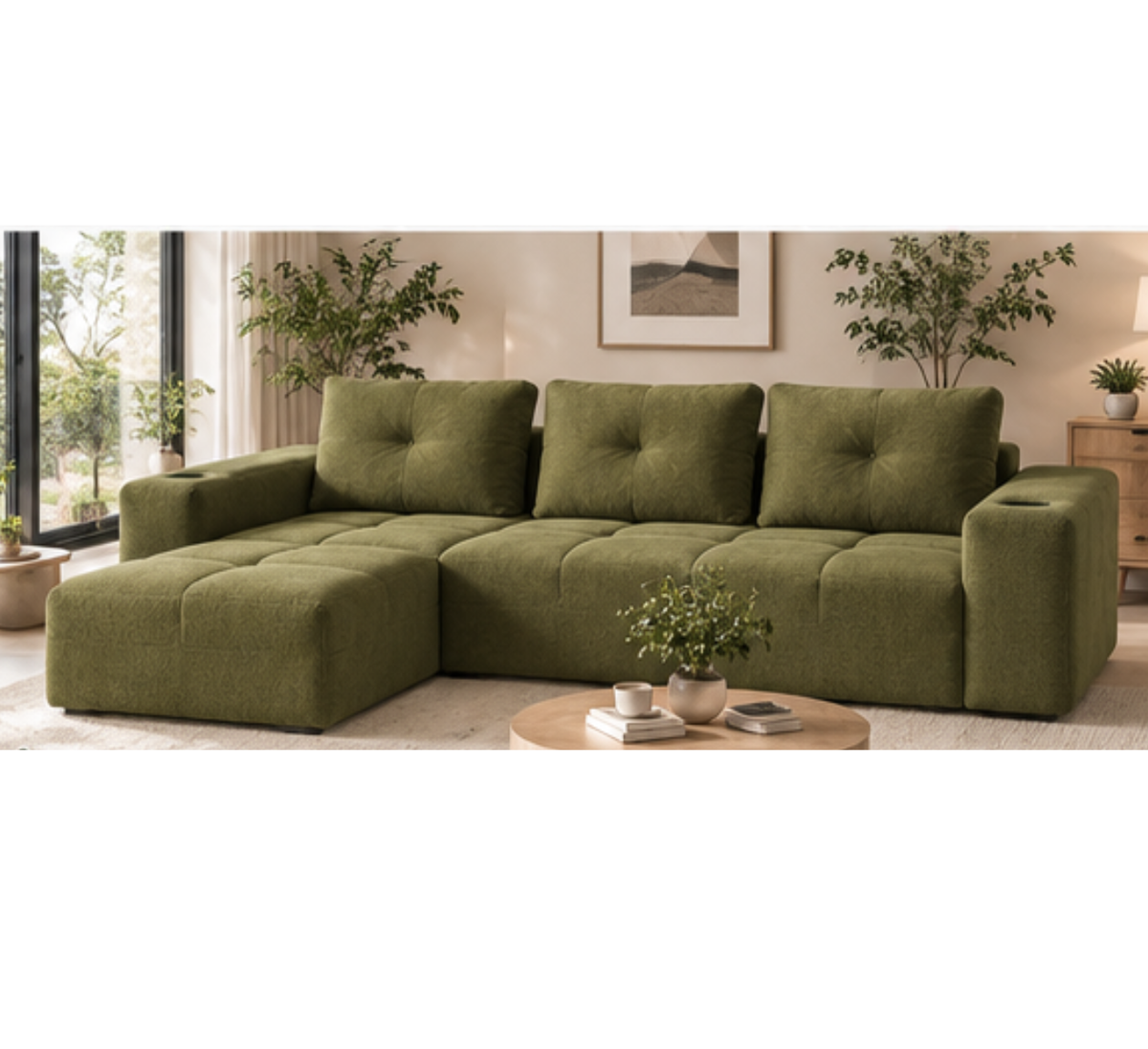 Canapé d’angle en chenille avec assise et porte-gobelets | CHIO