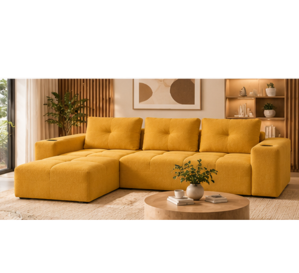 Canapé d’angle en chenille avec assise et porte-gobelets | CHIO